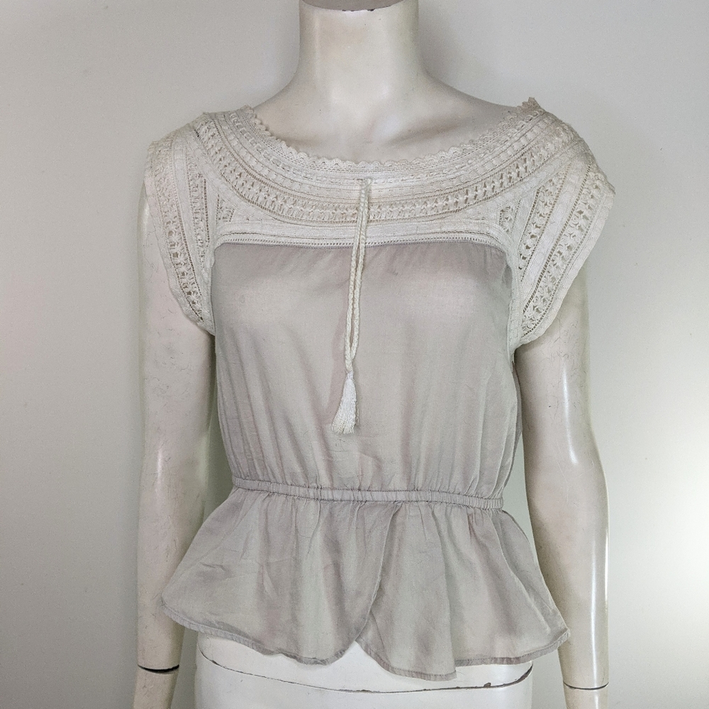HD in Paris Gray White Short Sleeveless Lace Trim Size 0 Boho